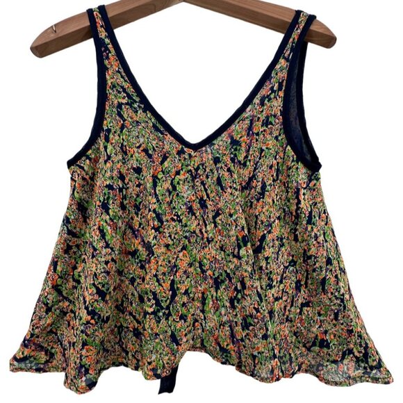 Olive Tree Tops - Olive Tree Womens Top Sz S Navy Floral Slvless Cropped Tank Modern Flirty Casual